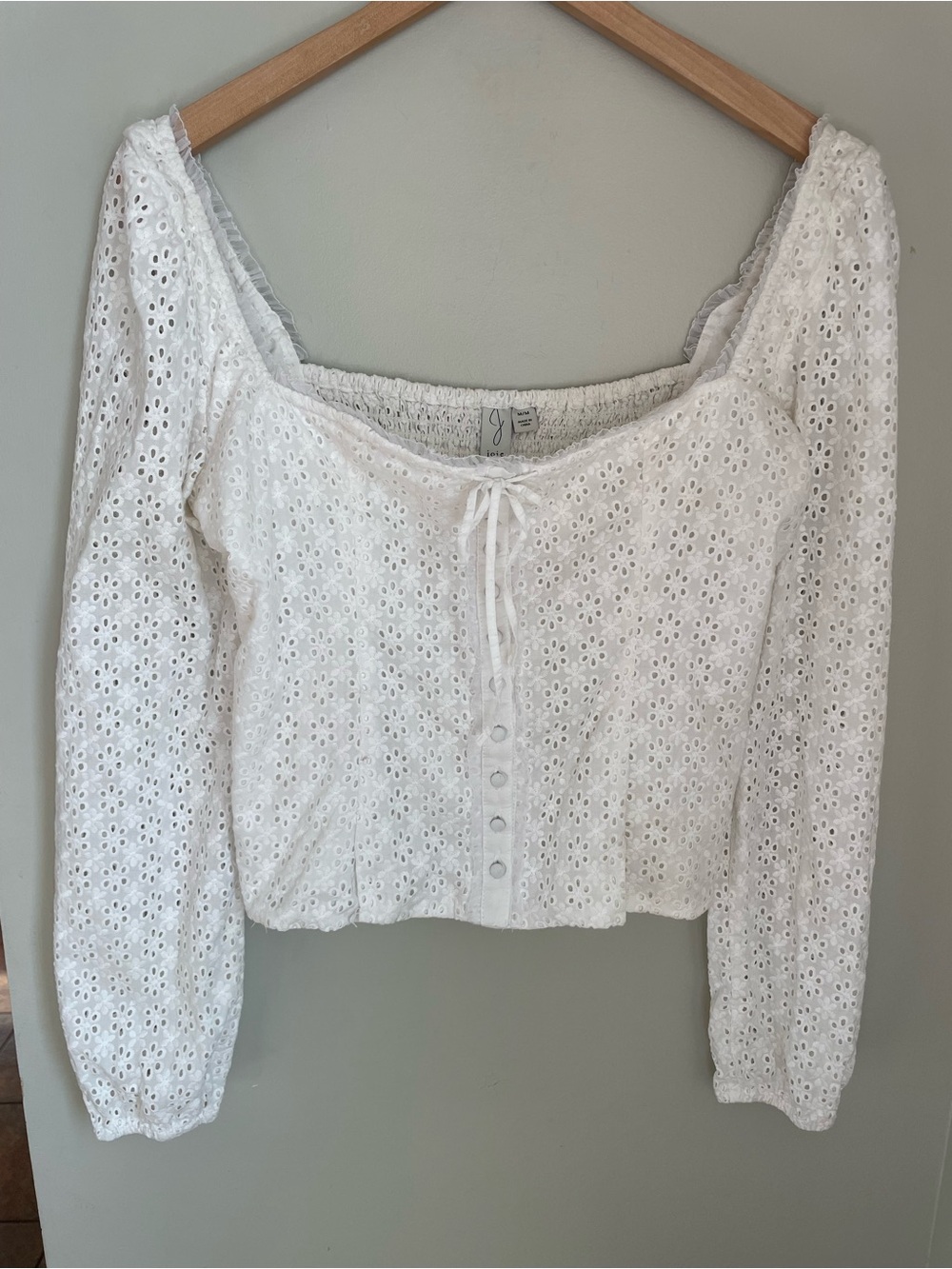 Joie White Eyelet Long Sleeve Top Size Medium Boho Cottagecore Festival western